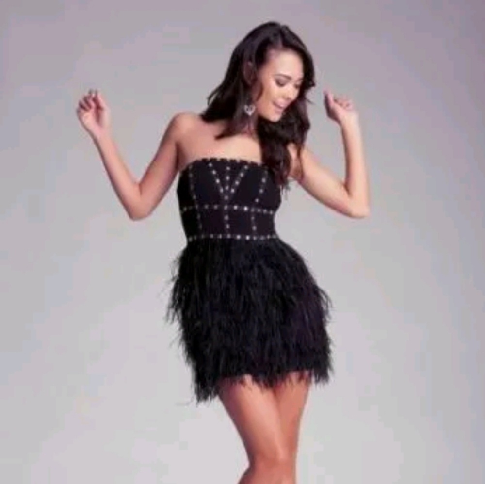 NWT Bebe ISIS Studded Black Feather Dress Large